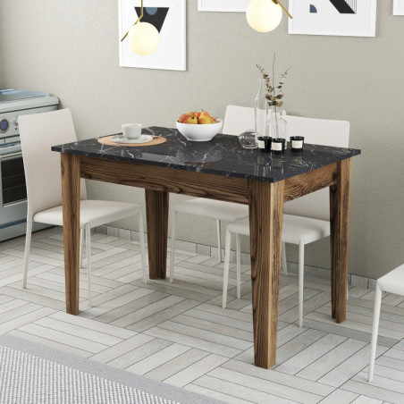 Table de Cuisine avec Rangement - 110 x 75 x 72 cm - Noyer et Noir