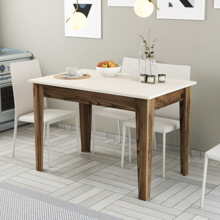 Table de Cuisine avec Rangement - 110 x 75 x 72 cm - Noyer et Crème