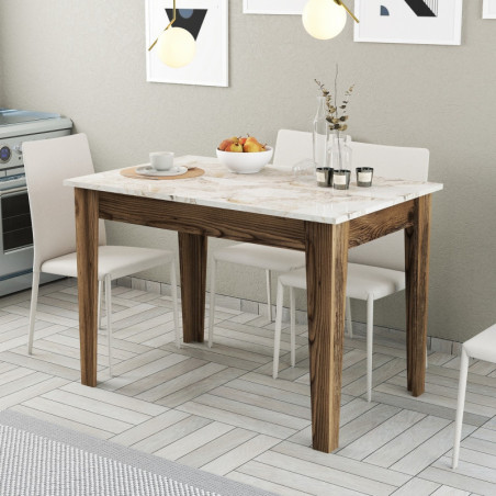 Table de Cuisine avec Rangement - 110 x 75 x 72 cm - Noyer et Blanc