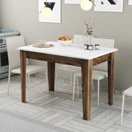 Table de Cuisine avec Rangement - 110 x 75 x 72 cm - Noyer et Blanc