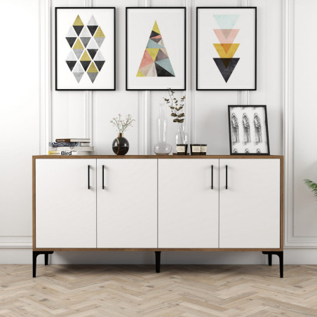 Console d'Entrée avec Étagères - 160 x 78 x 35 cm - Noyer et Blanc