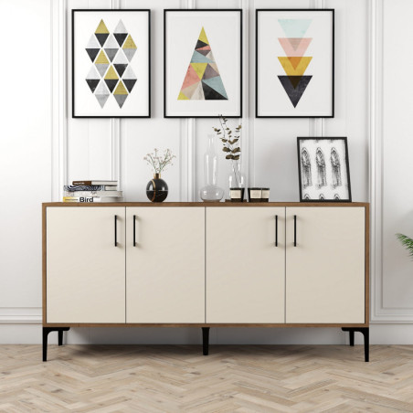 Console d'Entrée avec Étagères - 160 x 78 x 35 cm - Noyer et Crème