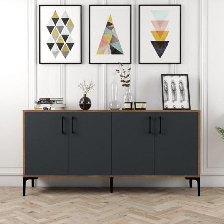 Console d'Entrée avec Étagères - 160 x 78 x 35 cm - Noyer et Anthracite