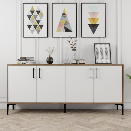 Console d'Entrée avec Étagères - 180 x 78 x 35 cm - Noyer et Blanc