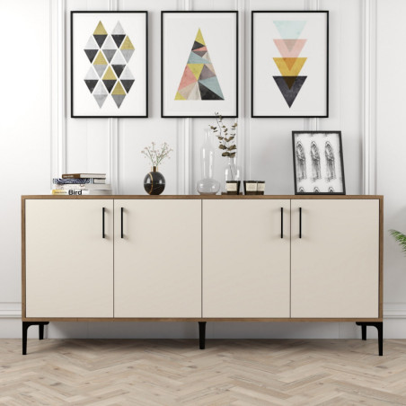Console d'Entrée avec Étagères - 180 x 78 x 35 cm - Noyer et Crème