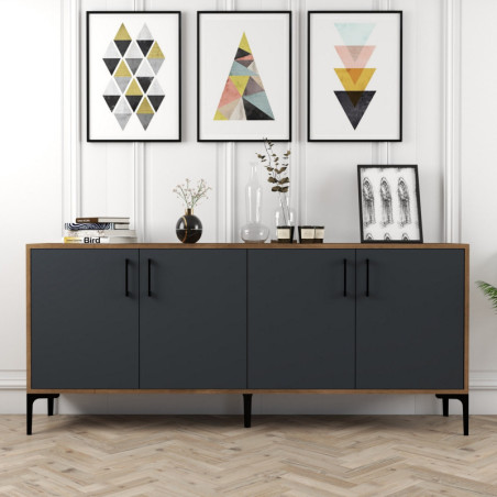 Console d'Entrée avec Étagères - 180 x 78 x 35 cm - Noyer et Anthracite