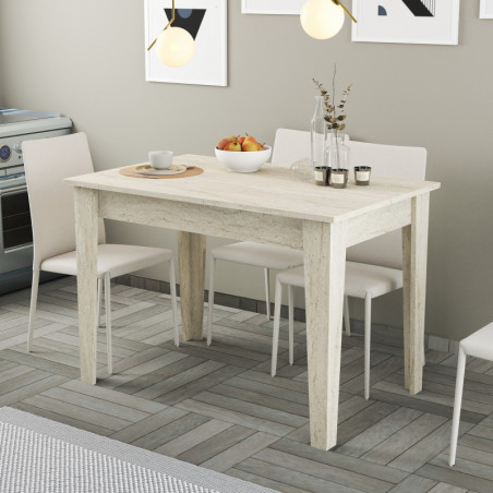 Table de Cuisine avec Rangement - 110 x 75 x 72 cm - Effet Travertin