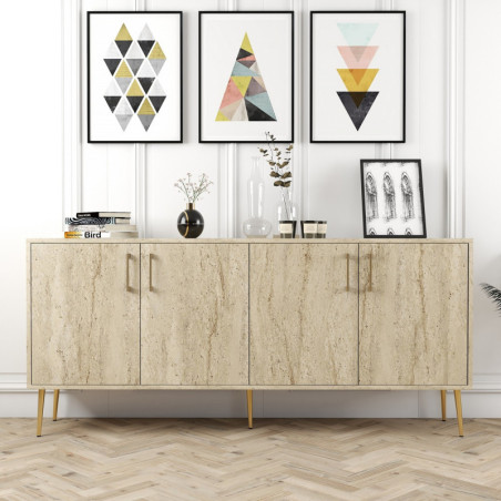 Console d'Entrée avec Étagères - 180 x 78 x 35 cm - Effet Travertin