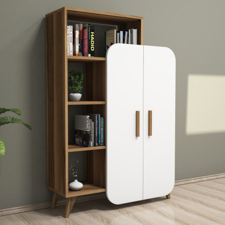 Bibliothèque avec Étagères - 90 x 132 x 32 cm - Noyer et Blanc