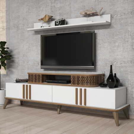 Ensemble Meuble TV avec Étagère Murale - 168 x 52 x 39 cm - Blanc