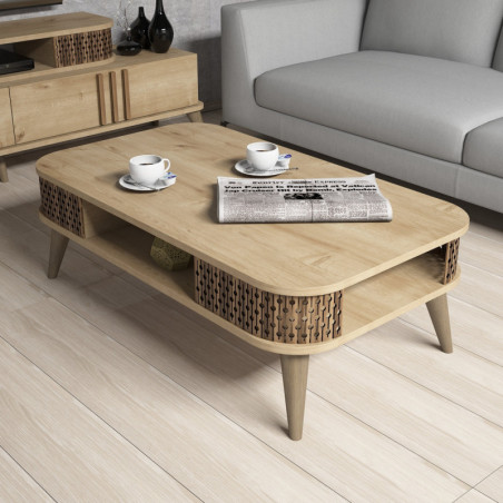 Table Basse - 105 x 35 x 60 cm - Décor Chêne
