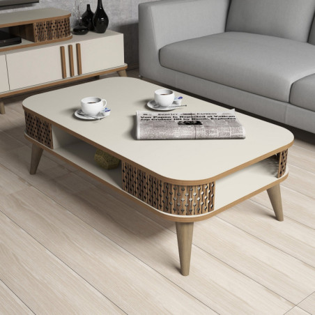 Table Basse - 105 x 35 x 60 cm - Crème