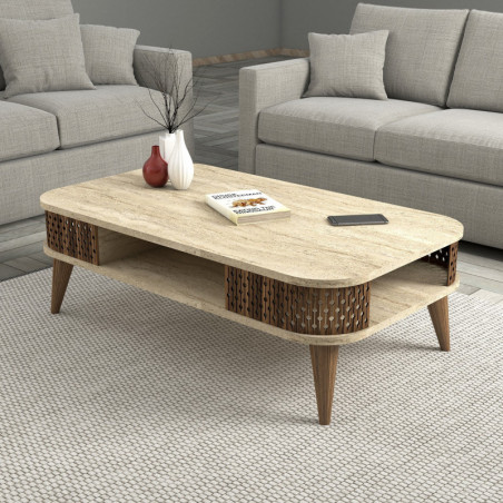 Table Basse - 105 x 35 x 60 cm - Effet Travertin