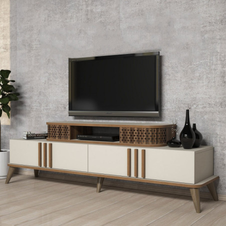 Meuble TV - 168 x 52 x 39 cm - Crème