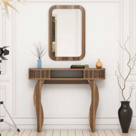 Buffet avec Miroir - 105 x 85 x 30 cm - Noyer
