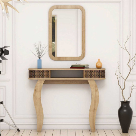 Buffet avec Miroir - 105 x 85 x 30 cm - Décor Chêne