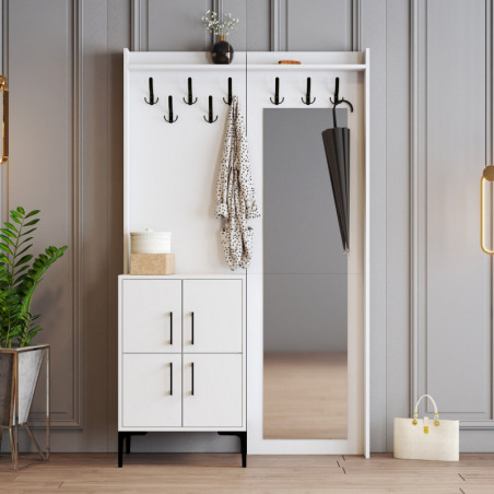 Vestiaire d'Entrée avec Porte-Manteau et Poignée Métallique - 120 x 200 x 35 cm - Blanc