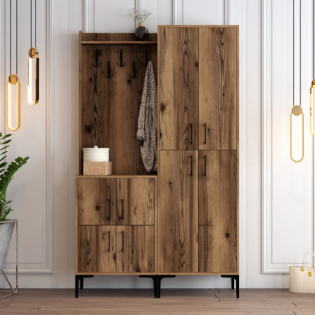 Vestiaire d'Entrée avec Porte-Manteau et Poignée Plastique - 120 x 200 x 35 cm - Noyer