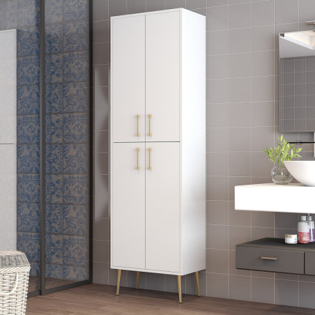 Meuble de Rangement - 60 x 202 x 35 cm - Blanc et Doré