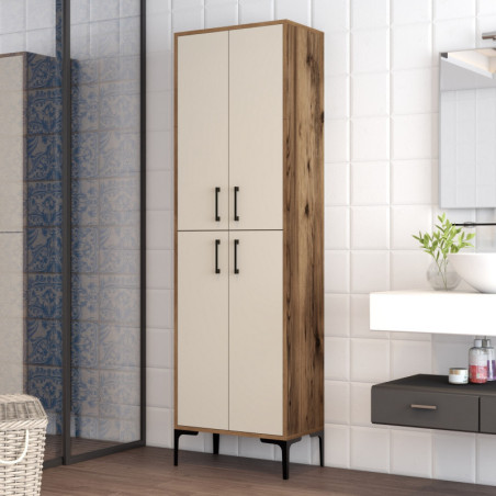 Meuble de Rangement avec Étagères - 60 x 200 x 35 cm - Noyer et Crème