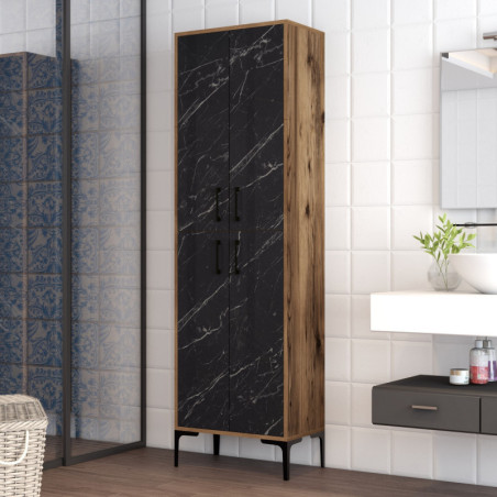 Meuble de Rangement avec Étagères - 60 x 200 x 35 cm - Noyer et Effet Marbre Noir