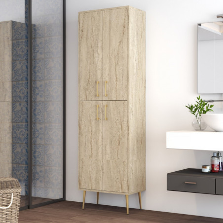 Meuble de Rangement avec Étagères - 60 x 200 x 35 cm - Effet Travertin
