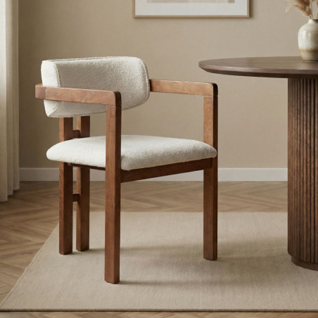 Chaise avec Accoudoirs - 54 x 76 x 54 cm - Blanc et Noyer