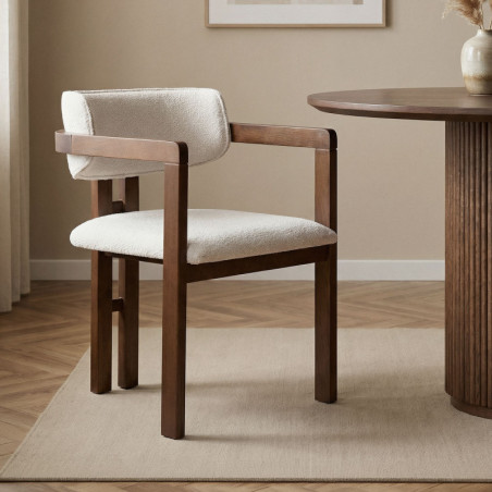 Chaise avec Accoudoirs - 54 x 76 x 54 cm - Blanc et Noyer Foncé