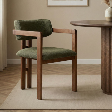 Chaise avec Accoudoirs - 54 x 76 x 54 cm - Vert et Noyer