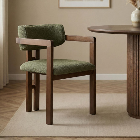 Chaise avec Accoudoirs - 54 x 76 x 54 cm - Vert et Noyer Foncé