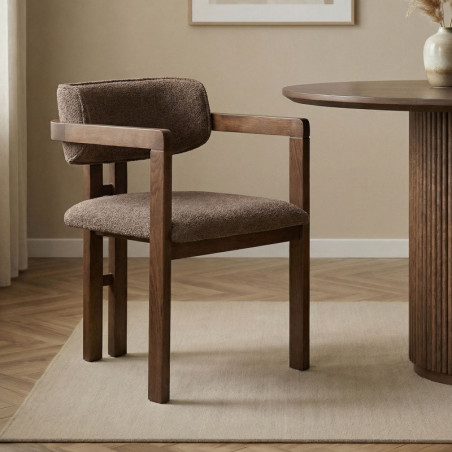 Chaise avec Accoudoirs - 54 x 76 x 54 cm - Marron et Noyer Foncé