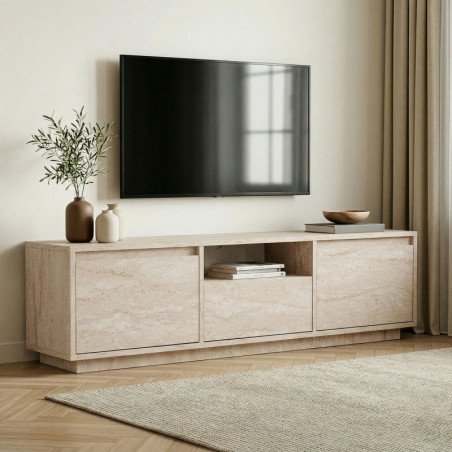 Meuble TV - 160 x 42 x 30 cm - Effet Travertin