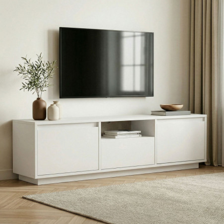 Meuble TV - 160 x 42 x 30 cm - Blanc Naturel