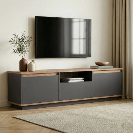 Meuble TV - 160 x 42 x 30 cm - Anthracite et Décor Pin Atlantique