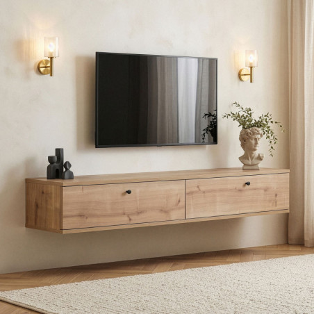 Meuble TV Mural - 160 x 25 x 25 cm - Décor Chêne Saphir