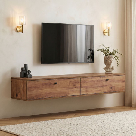 Meuble TV Mural - 160 x 25 x 25 cm - Décor Pin Atlantique