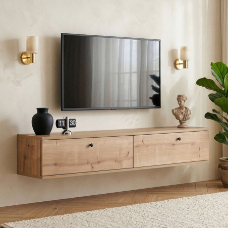 Meuble TV Mural - 140 x 25 x 25 cm - Décor Chêne Saphir