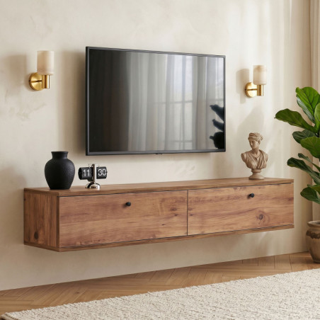 Meuble TV Mural - 140 x 25 x 25 cm - Décor Pin Atlantique