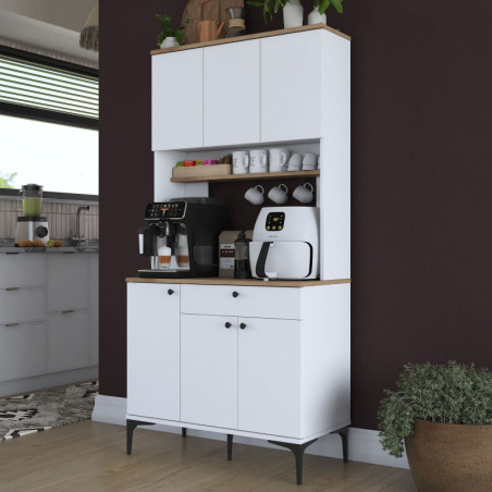 Meuble de Rangement avec Étagères - 90 x 184 x 45 cm - Noyer et Blanc
