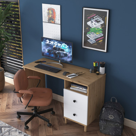 Bureau - 120 x 74 x 50 cm - Noyer et Blanc