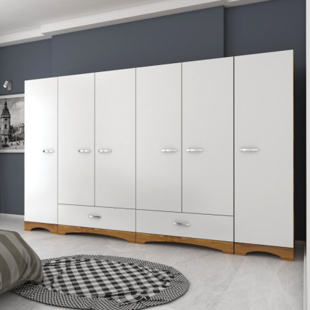 Armoire avec Étagères - 243 x 181 x 48 cm - Blanc et Noyer