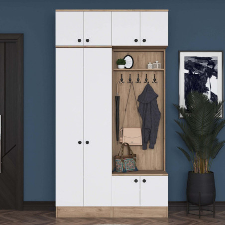 Meuble d'Entrée - 120 x 226 x 38 cm - Noyer et Blanc