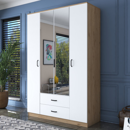Armoire - 210 x 210 x 52 cm - Noyer et Blanc