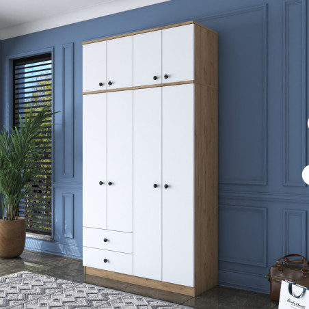 Armoire - 120 x 217 x 43 cm - Noyer et Blanc