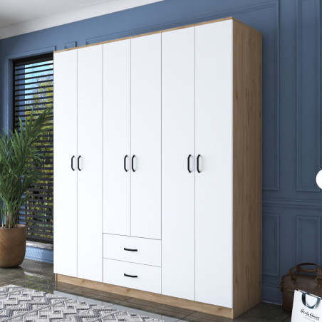 Armoire avec Étagères - 180 x 210 x 52 cm - Noyer et Blanc