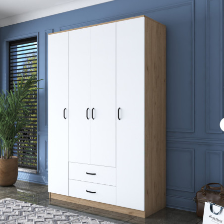 Armoire avec Étagères - 140 x 210 x 52 cm - Noyer et Blanc