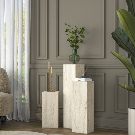 Lot de 3 Tables d'Appoint - 20 x 80 x 18 cm - Effet Travertin