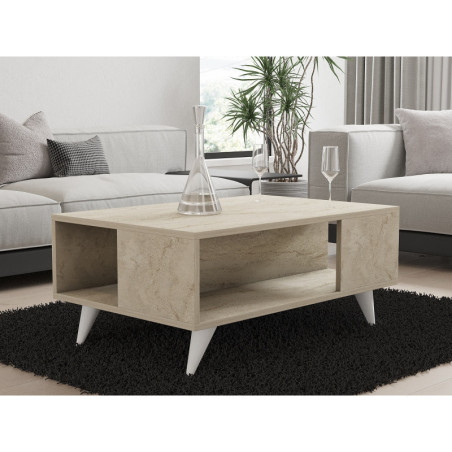 Table Basse - 90 x 40 x 60 cm - Effet Travertin