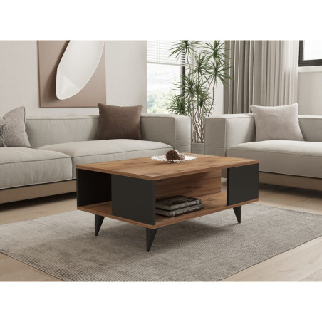 Table Basse - 90 x 40 x 60 cm - Noyer et Noir