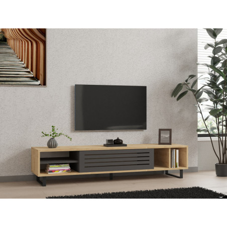 Meuble TV - 160 x 35 x 40 cm - Bleu Saphir et Anthracite